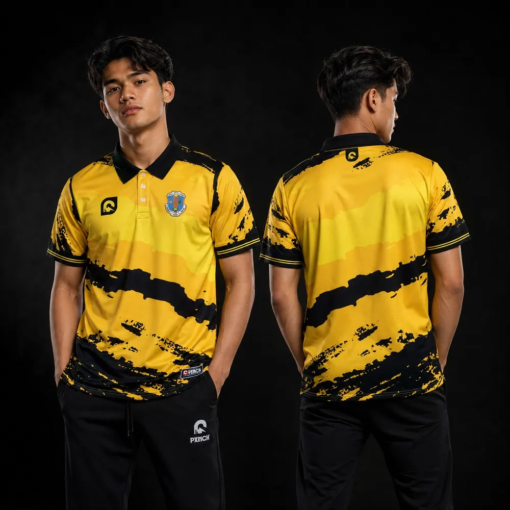 A custom PXNCH garment worn by a model, photographed front and back